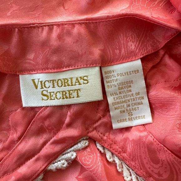 Vintage 80's Victorias Secret Gold Label Coral Peach and Lace Nightie Slip Dress - Picture 3 of 7